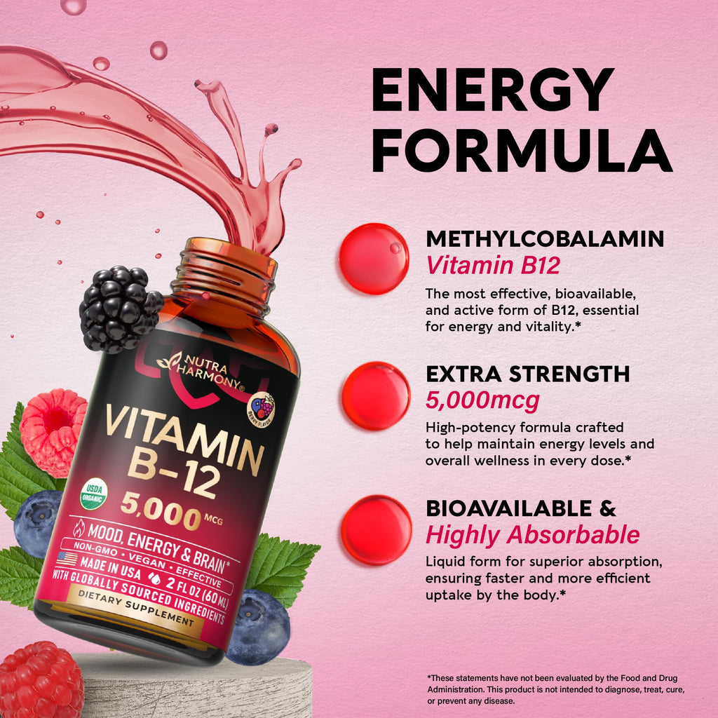 NutraHarmony B12 liquid drops berry flavor bottle