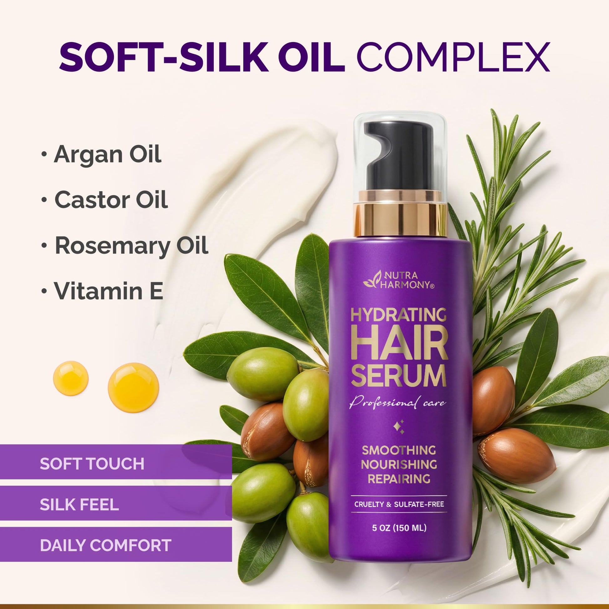 Nutraharmony anti-frizz hair treatment packaging showing sulfate-free label
