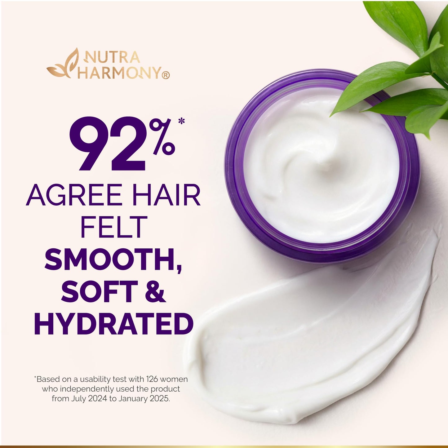 Nutraharmony hydrating hair mask application instructions and full ingredient label on the back