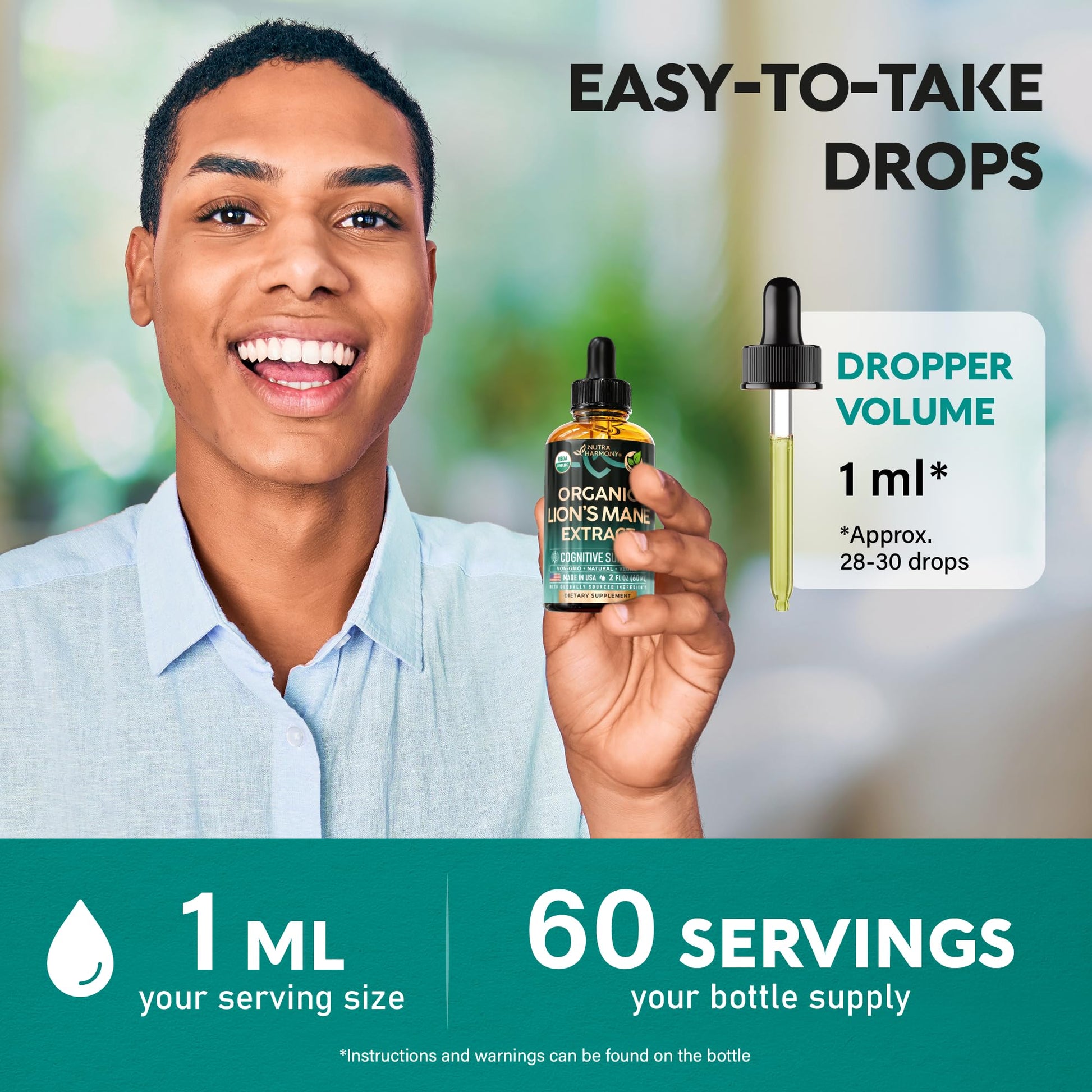 Liquid mushroom extract drops being added to a morning beverage for brain focus.