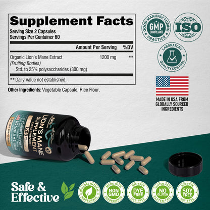 Antioxidant and immune system boosting organic hericium erinaceus capsules close up