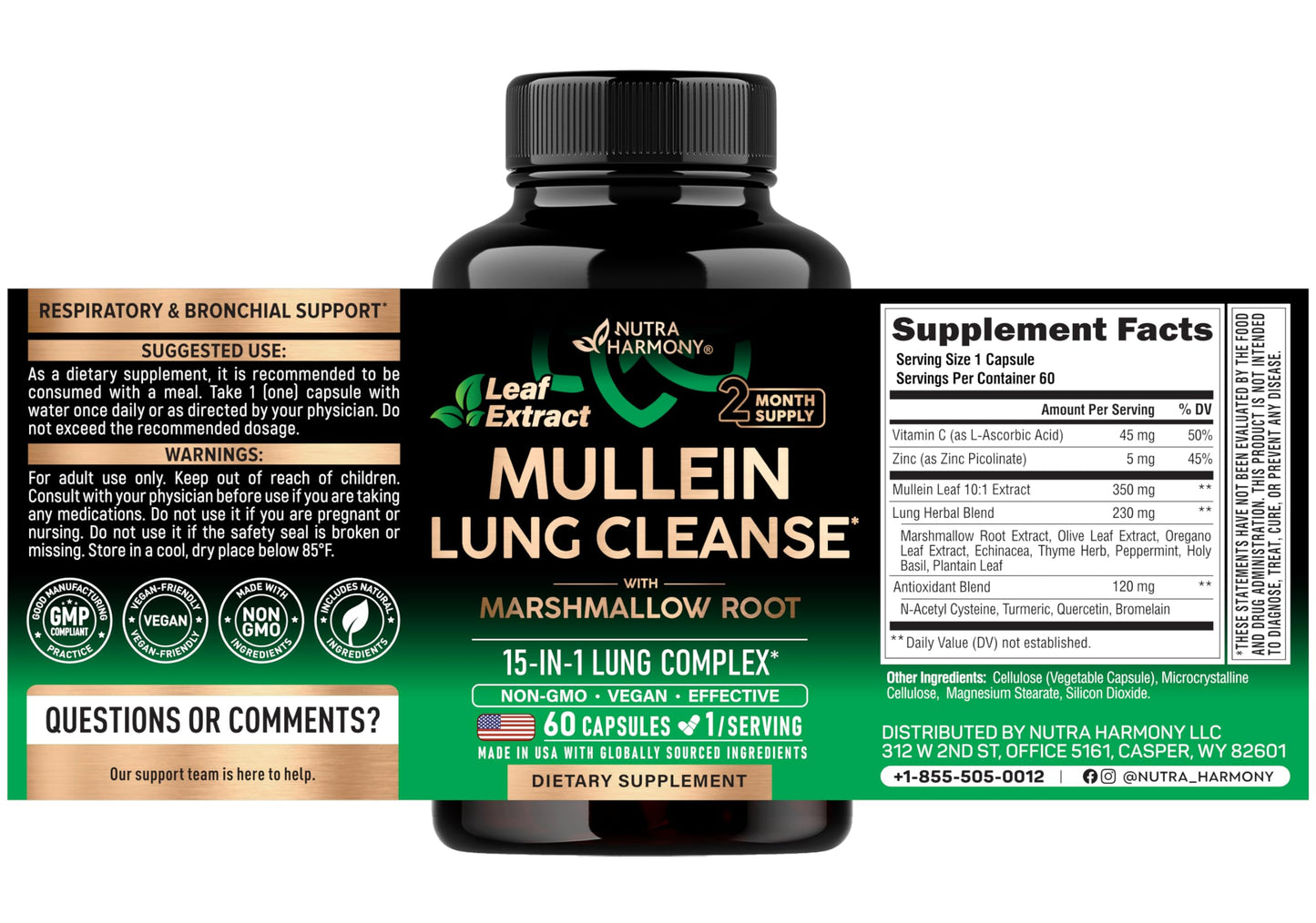 NutraHarmony respiratory health supplement bottle label