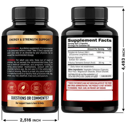 Nutraharmony dietary supplement 120 capsules label detail