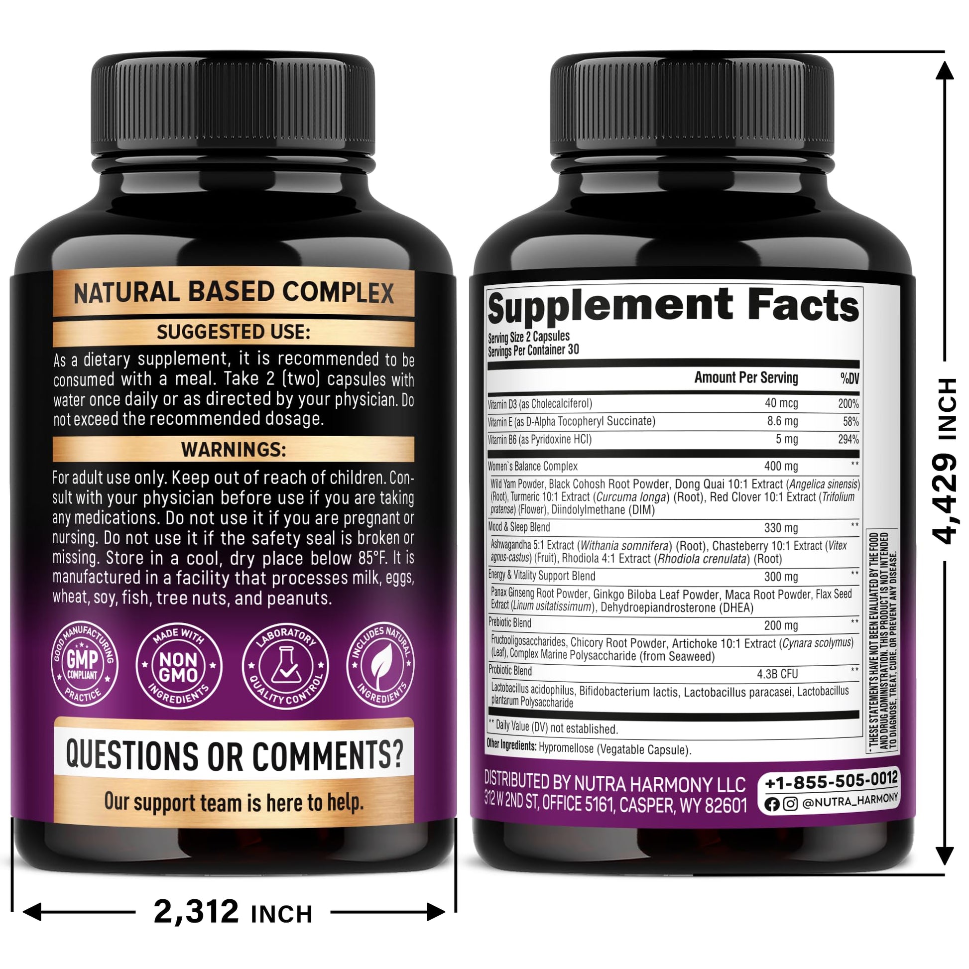 NUTRAHARMONY 25-in-1 supplement bottle showing black cohosh ingredient details