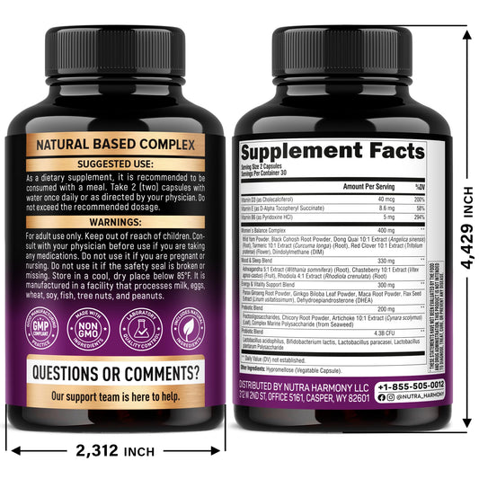 NUTRAHARMONY 25-in-1 supplement bottle showing black cohosh ingredient details