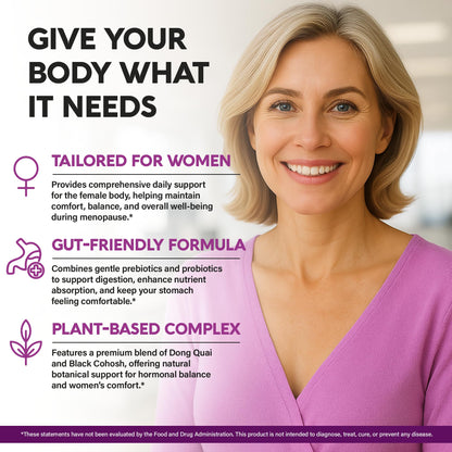 Back label of NUTRAHARMONY Menopause capsules showing nutritional supplement facts