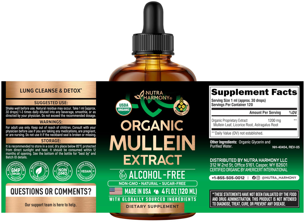Nutraharmony organic lung support supplement label detail