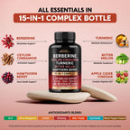 Nutraharmony berberine with ceylon cinnamon premium botanical extract capsules display.