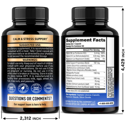Nutraharmony Cortisol Supplement bottle showing adaptogenic ingredients