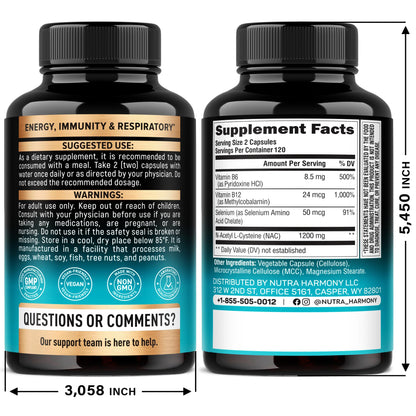 Nutraharmony N-Acetyl L-Cysteine 240 capsules nutritional facts label panel