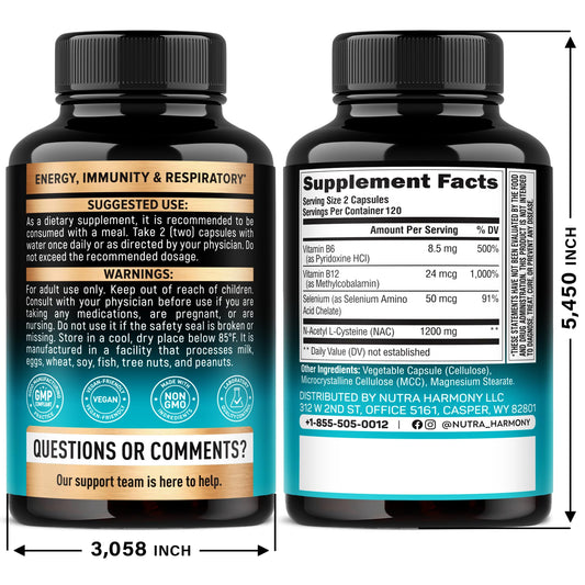 Nutraharmony N-Acetyl L-Cysteine 240 capsules nutritional facts label panel