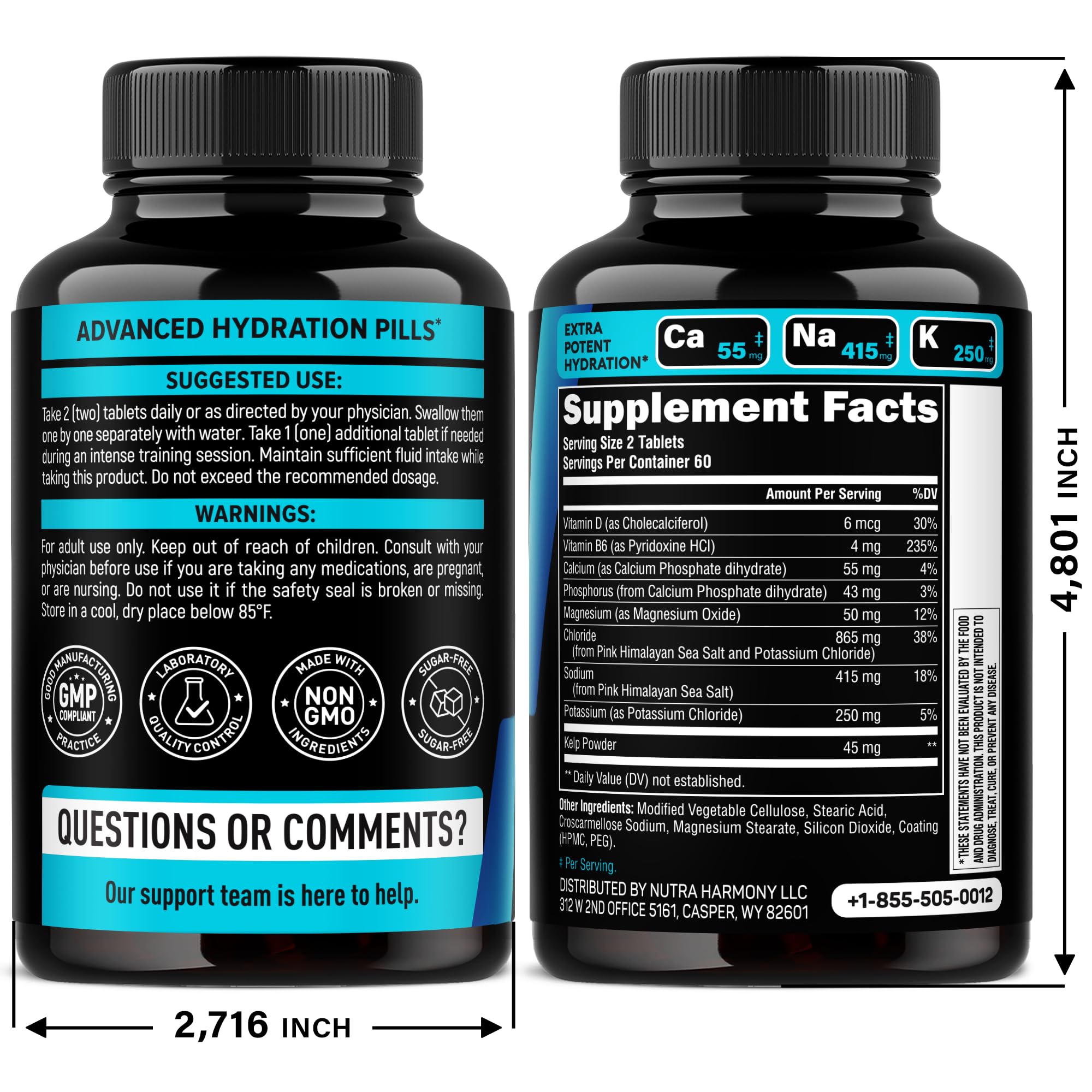 Nutraharmony 9 in 1 electrolyte pills showing capsule count and key ingredients list