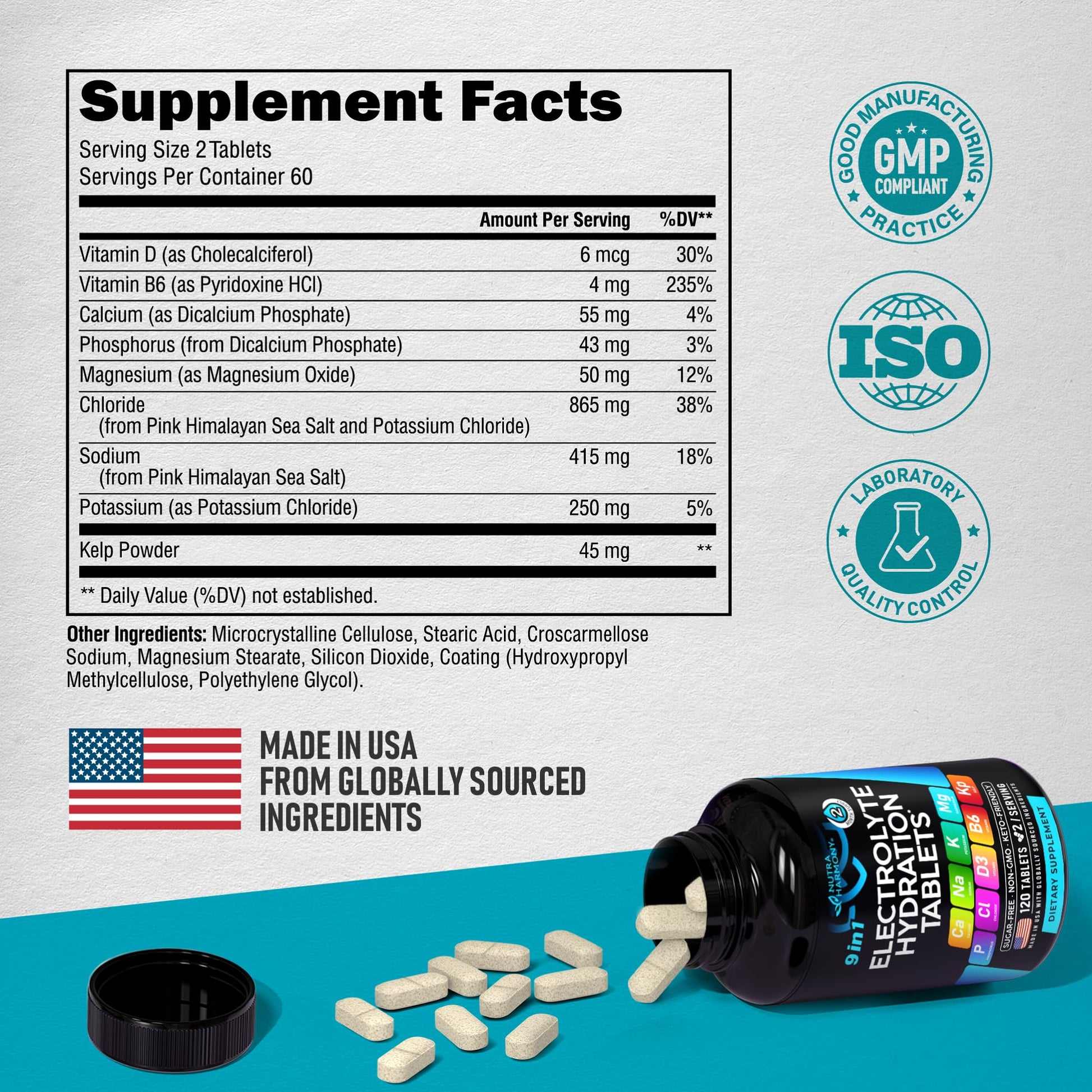 Nutraharmony 120 capsules oral tablets bottle showing clean hydration supplement details