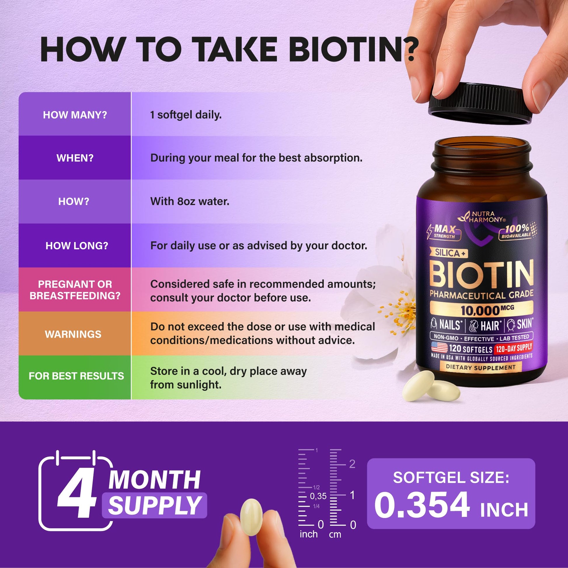 Nutraharmony biotin 120 count softgels daily supply