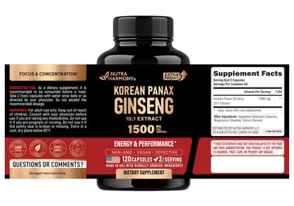 NutraHarmony Korean Red Ginseng supplement label details