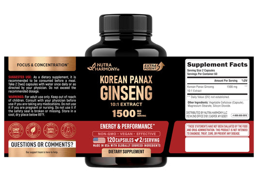 NutraHarmony Korean Red Ginseng supplement label details