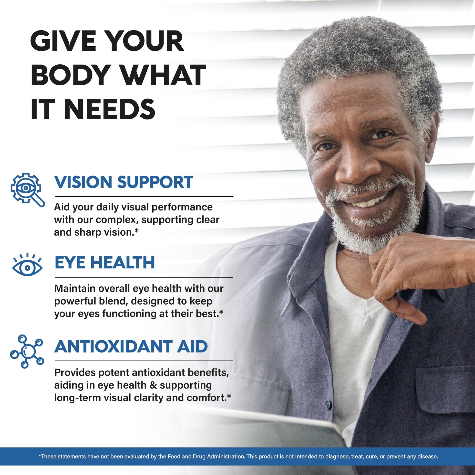 Back of Nutraharmony eye health supplement bottle showing ingredients