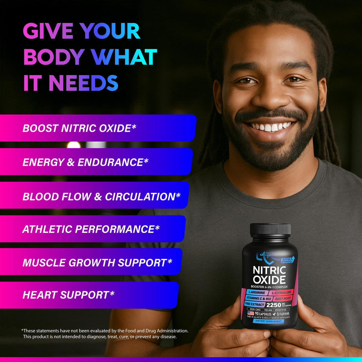 NutraHarmony 2250 mg pre workout booster capsule close up