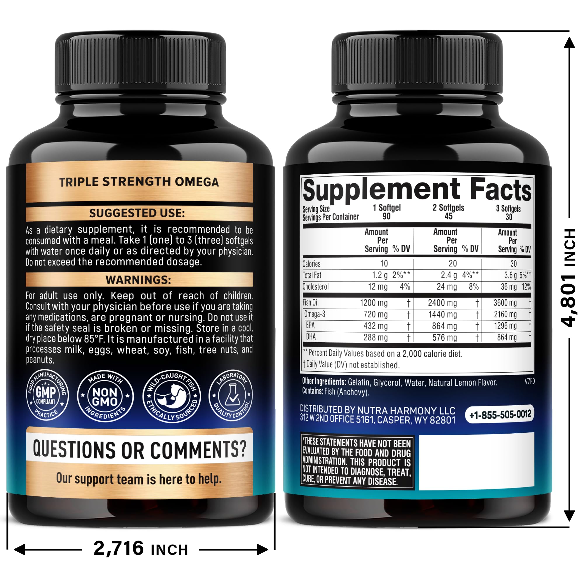 Nutraharmony Omega 3 supplement high potency ingredients label