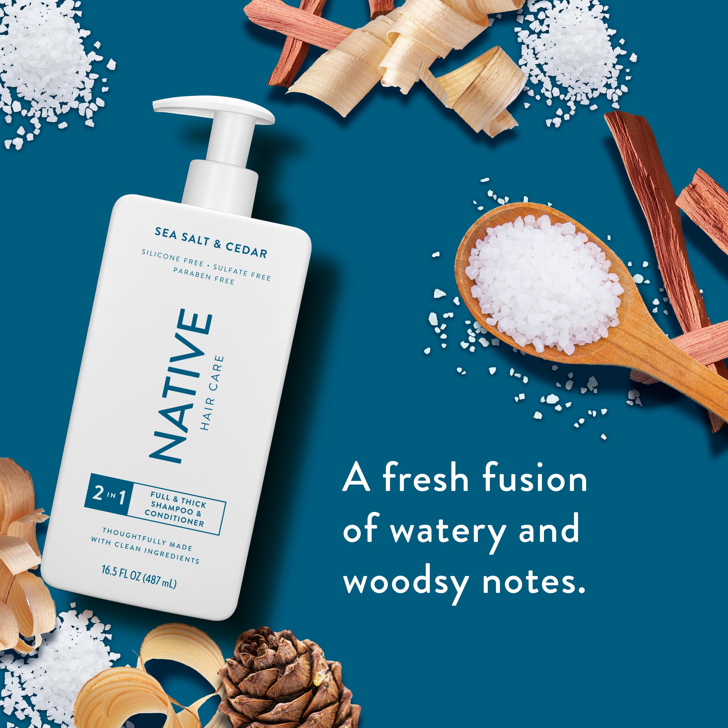 Close up of Native 2-in-1 shampoo label and branding