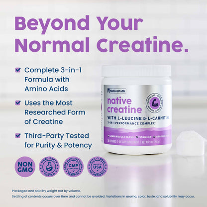 NativePath Creatine Monohydrate Powder ingredient label