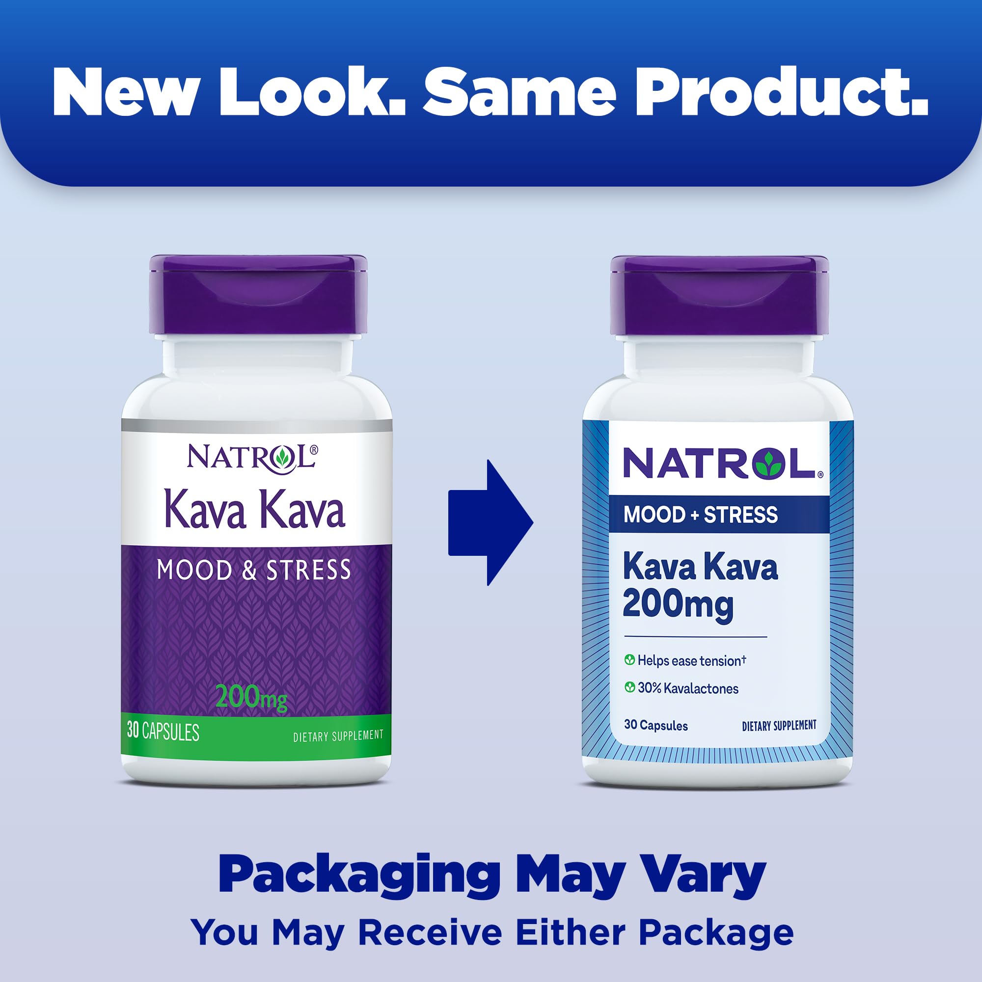 Natrol Kava Kava root extract relaxation dietary supplement nutritional facts label and ingredient details