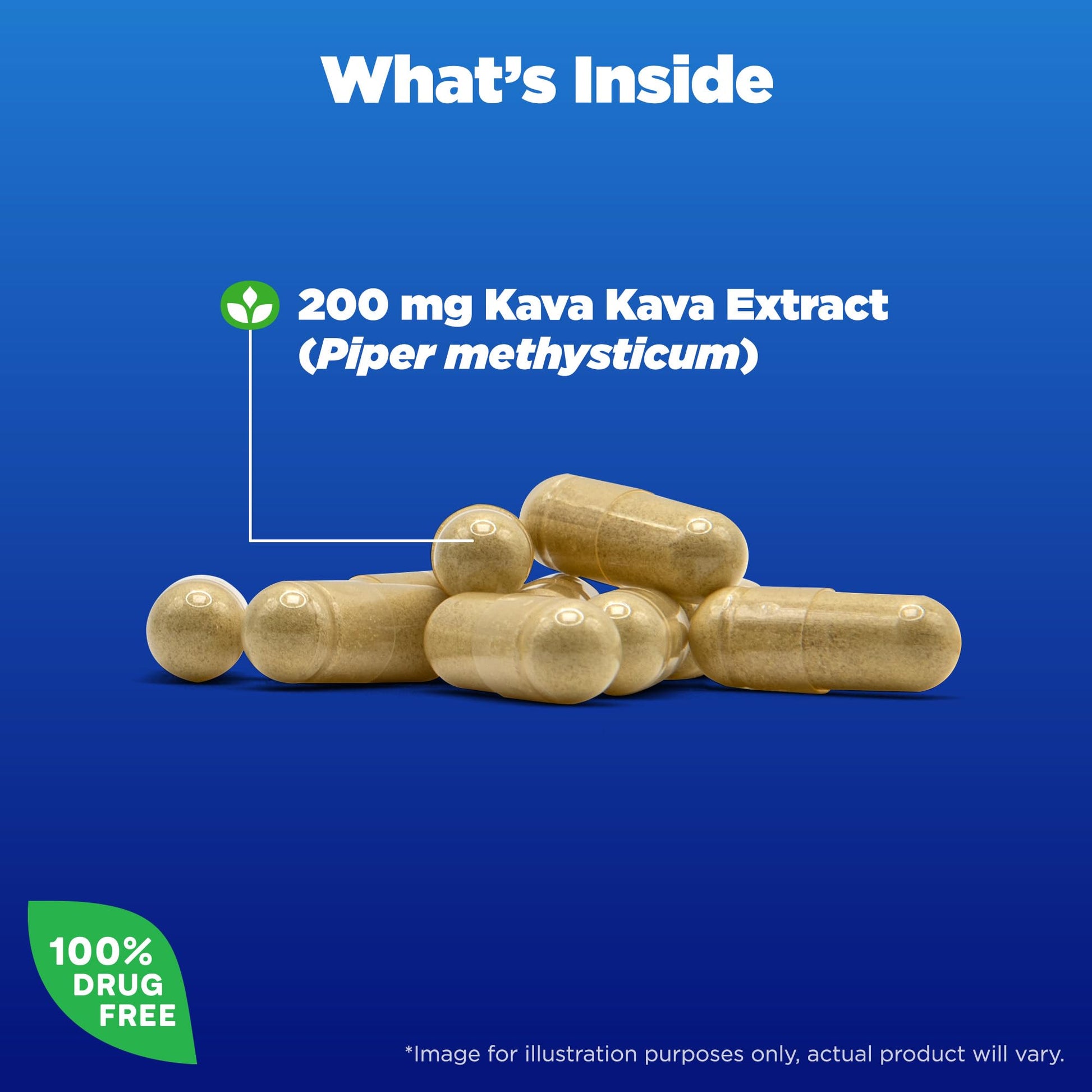 Authentic imported Natrol Kava Kava 30 count bottle showing non GMO and drug free certifications