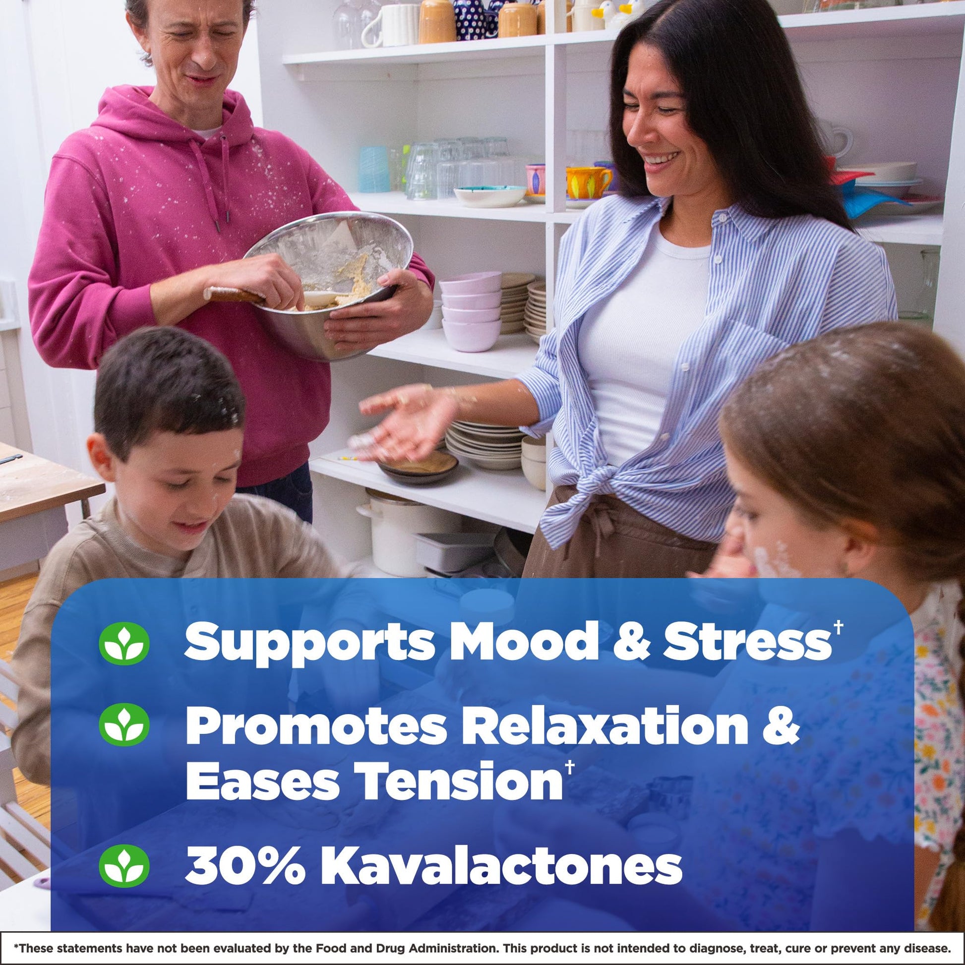 Natrol Kava Kava capsules side view highlighting the 30 percent standardized kavalactones potency claim