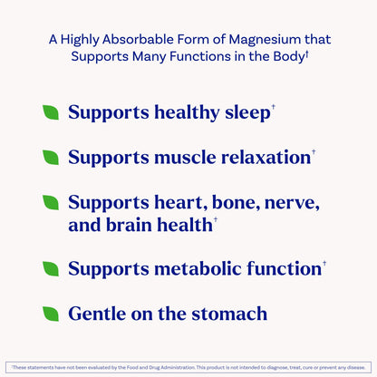 Natrol High Absorption Magnesium Glycinate bottle showcasing drug free sleep benefits