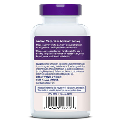 Premium Natrol Magnesium Glycinate dietary supplement for daily relaxation support