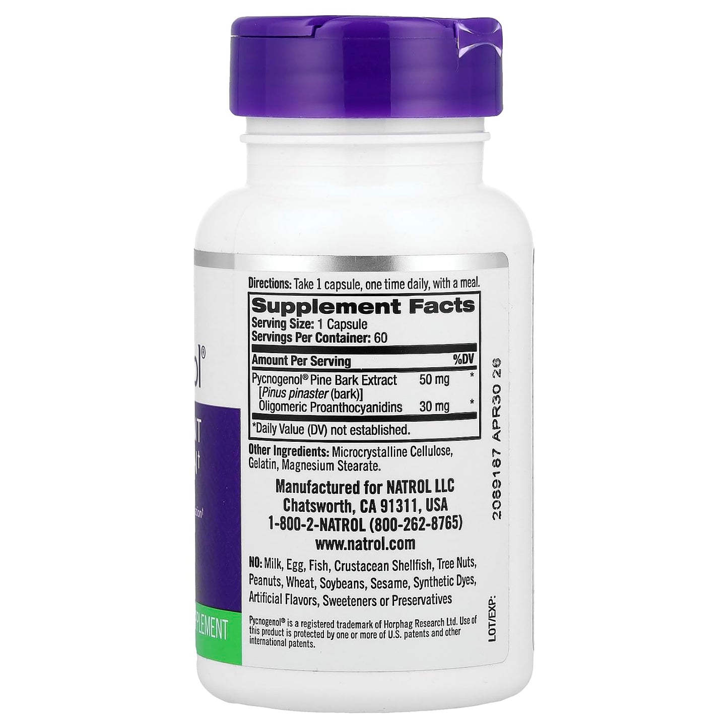 French maritime pine bark extract supplement bottle showing dietary facts and ingredient panel