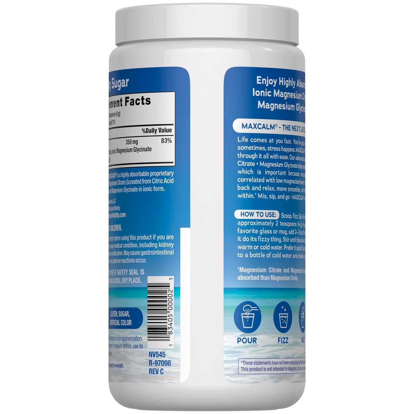 Natural Vitality Calm non-GMO vegan anti-stress drink mix label details