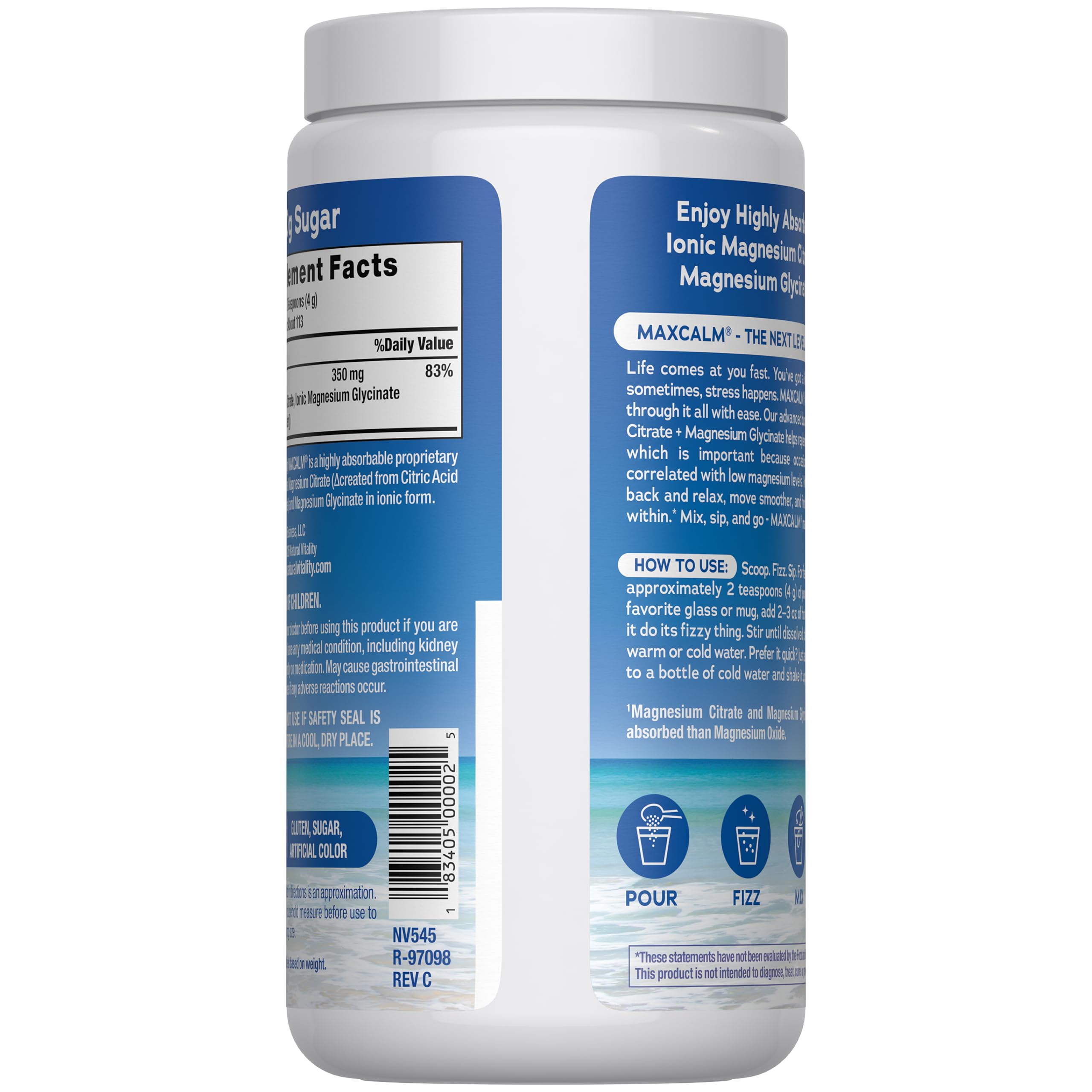 Natural Vitality Calm non-GMO vegan anti-stress drink mix label details