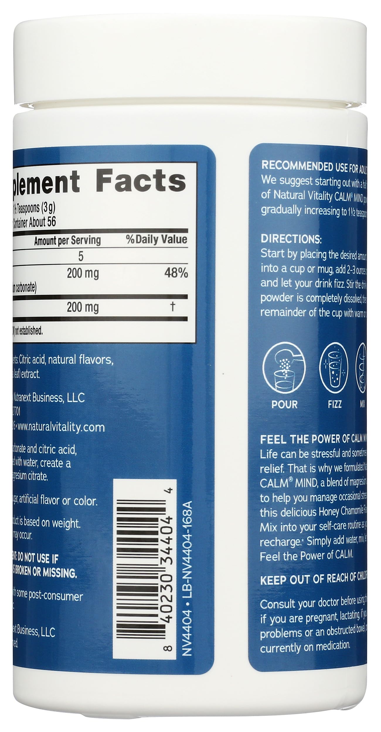 Natural Vitality magnesium supplement powder nutrition facts and ingredients label details