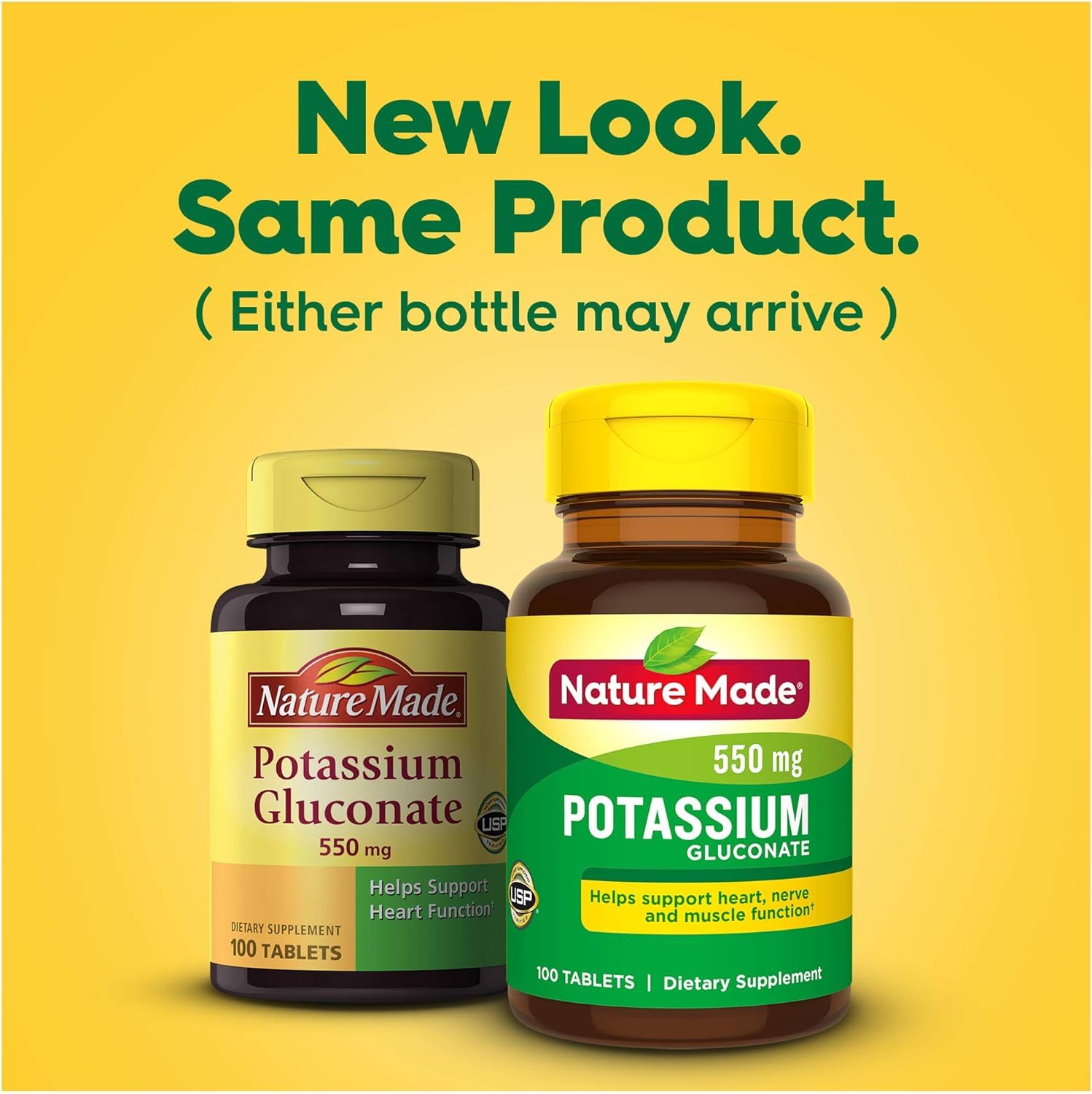 Nature Made Potassium Gluconate 100 tablets amber glass bottle