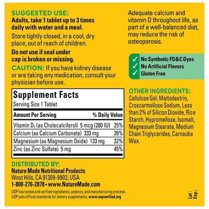 Close up view of the unflavoured gluten free tablets from the Nature Made three hundred count bottle
