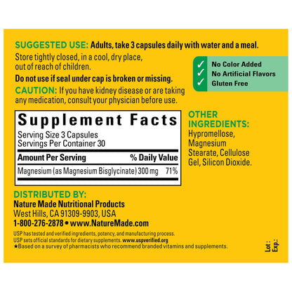Authentic Nature Made high absorption magnesium supplement bottle for heart and nerve health