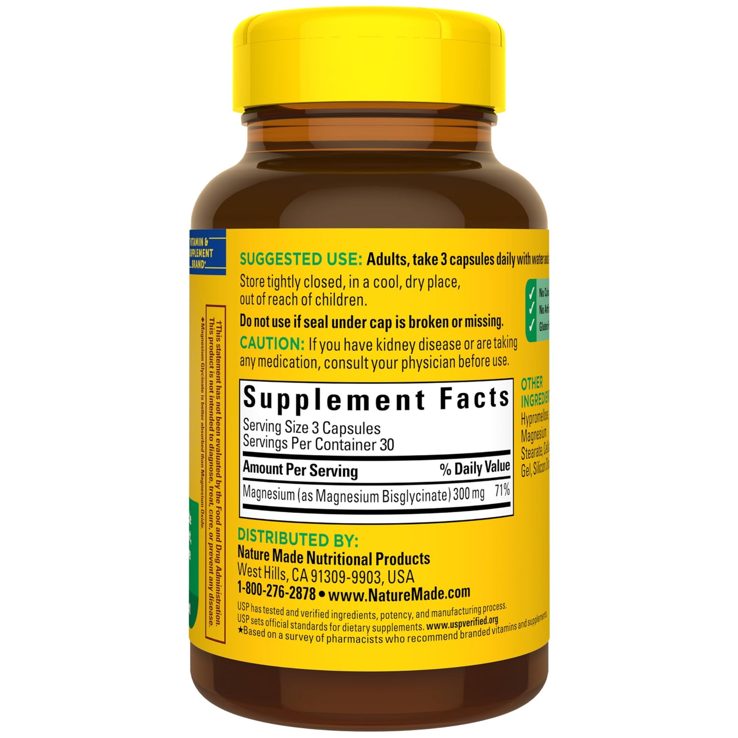 Nature Made magnesium glycinate capsules premium bone support dietary supplement packaging
