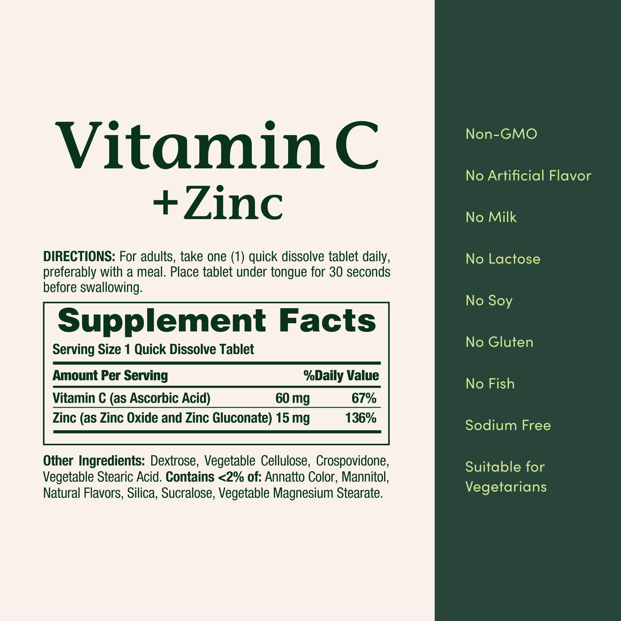 Nature's Bounty Vitamin C plus Zinc sixty tablets package direction and usage details.