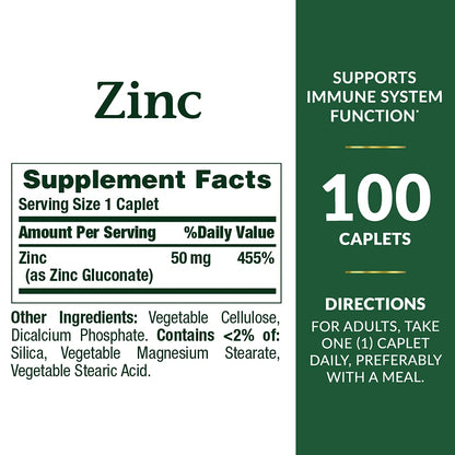 Nature's Bounty Zinc 50mg high potency dietary supplement bottle showing vegetarian label details