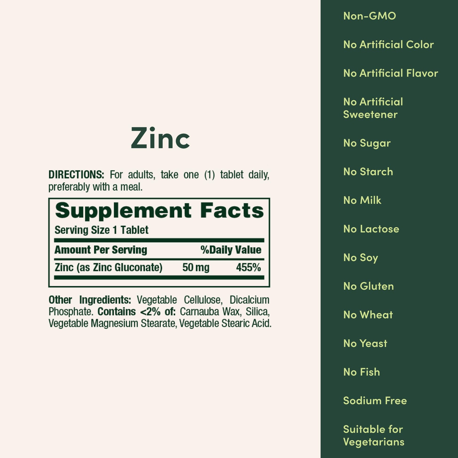 Nature's Bounty Zinc 50mg immune support vegetarian caplets displayed outside the bottle