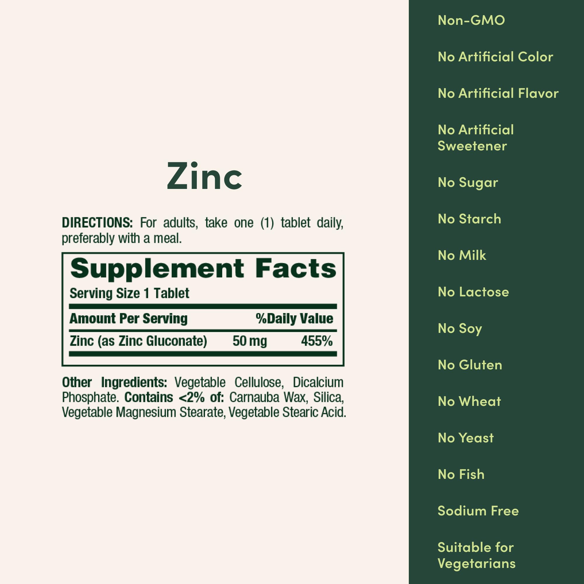 Nature's Bounty Zinc 50mg immune support vegetarian caplets displayed outside the bottle
