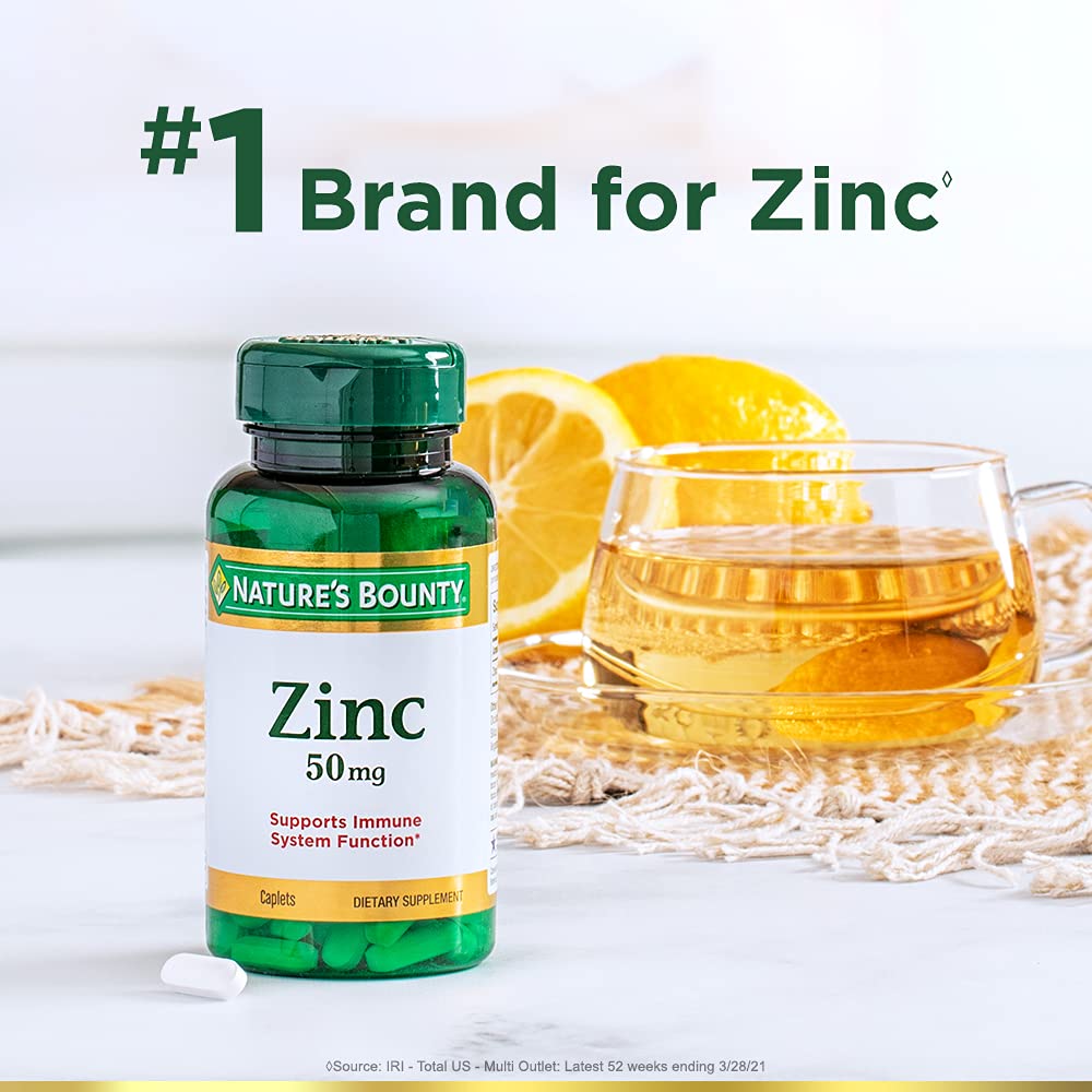 Back label of Nature's Bounty Zinc Gluconate 50mg showing supplement facts and adult dosage instructions
