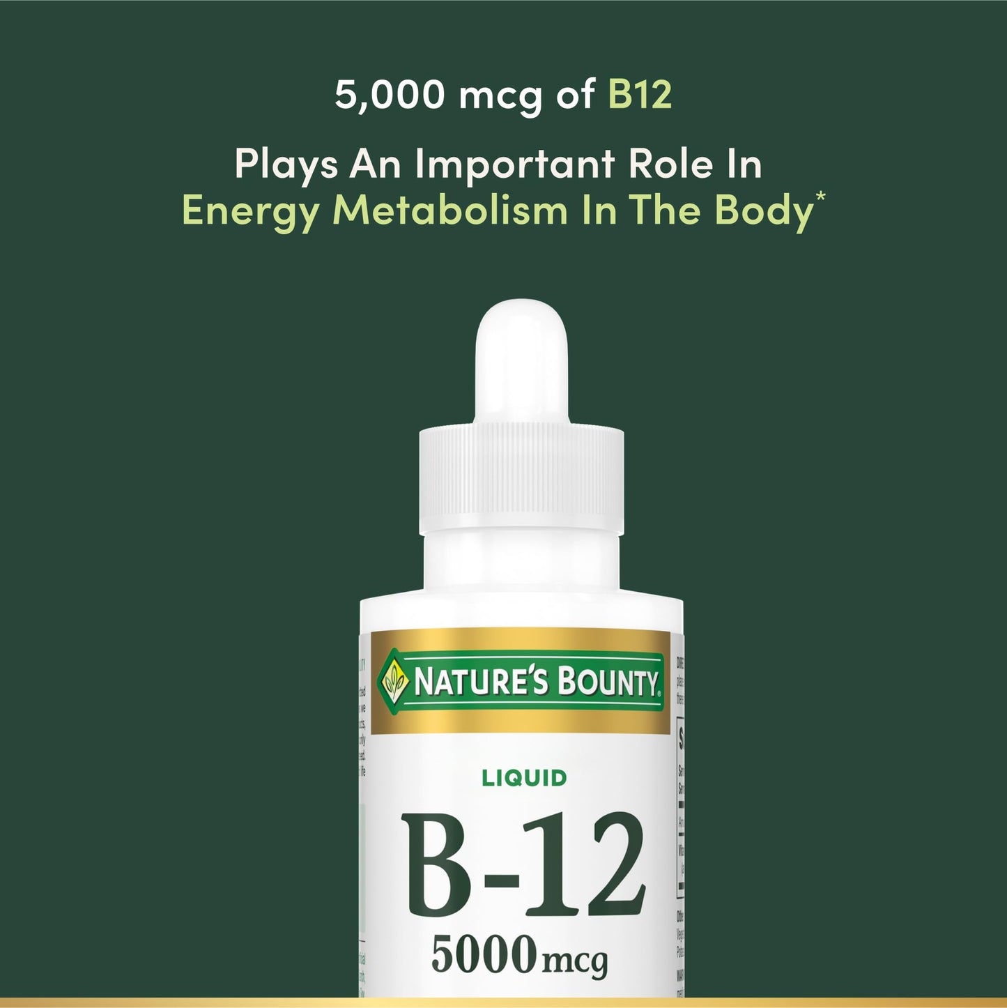 Back label of Nature's Bounty cellular energy support liquid detailing the ingredients and vegetarian friendly certification.