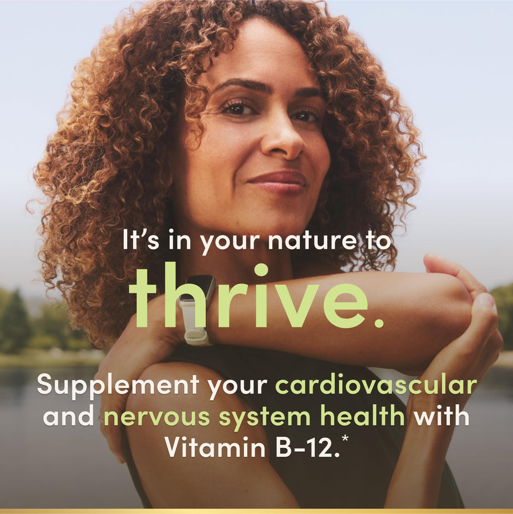 Nature's Bounty Vitamin B12 bottle showing dosage and tablet count