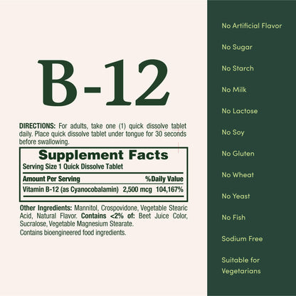Nature's Bounty Vitamin B12 75 quick dissolve tablets lifestyle image showing sublingual use