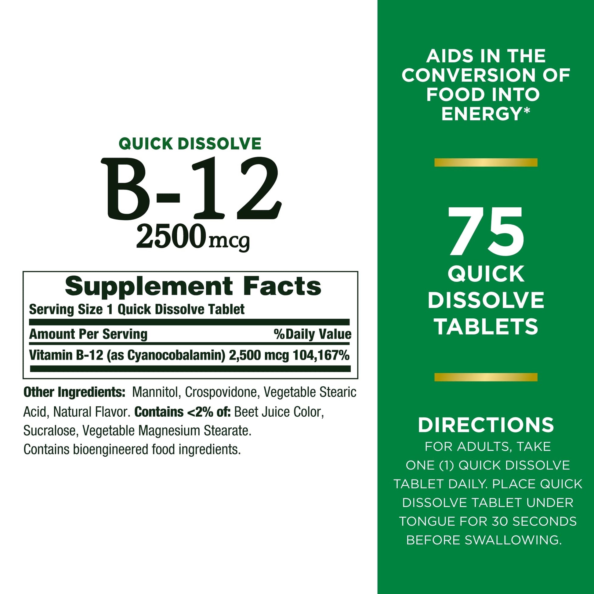 Nature's Bounty B12 2500 micrograms expiration date and lot number on bottom of container