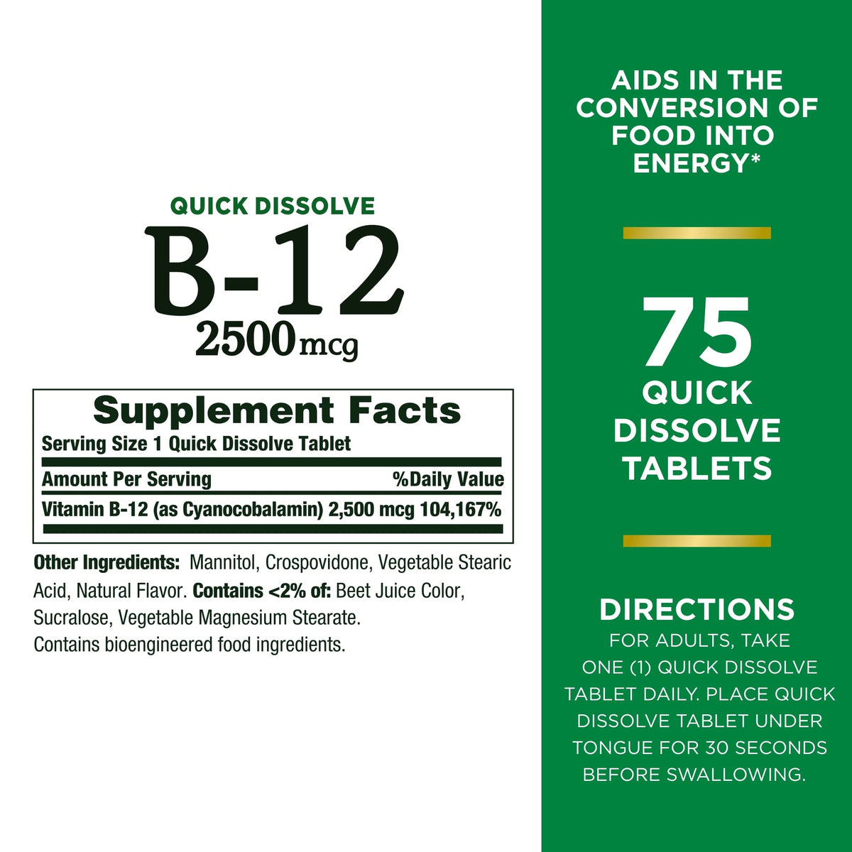 Nature's Bounty authentic imported USA vitamin B12 bottle overview
