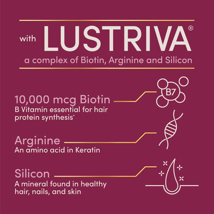 Nature's Bounty hair growth vitamins with biotin silicon and arginine ingredient panel view