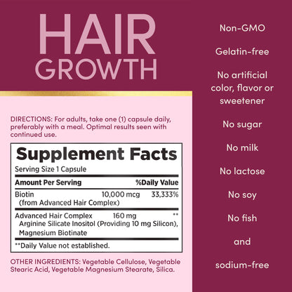 Nature's Bounty hair thickness daily supplement box side panel with product warnings